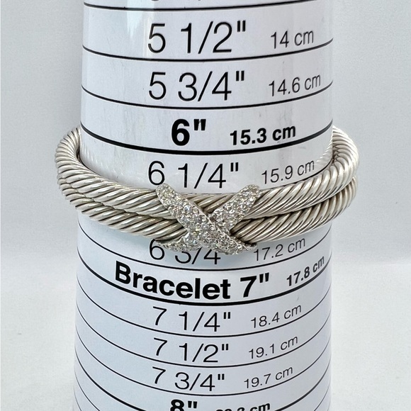 David Yurman Sterling Silver Double Row Diamond X Cable Bracelet - Picture 7 of 16